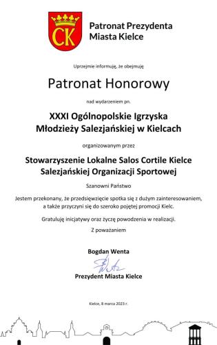 Patronat Prezydenta Miasta Kielce Bogdana Wenty